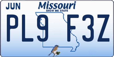 MO license plate PL9F3Z