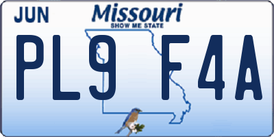 MO license plate PL9F4A