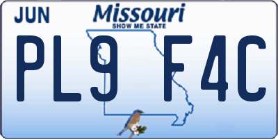 MO license plate PL9F4C