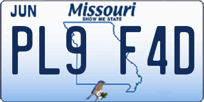MO license plate PL9F4D