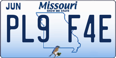 MO license plate PL9F4E