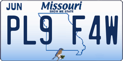 MO license plate PL9F4W