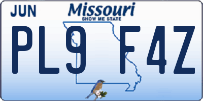 MO license plate PL9F4Z
