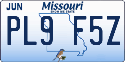 MO license plate PL9F5Z