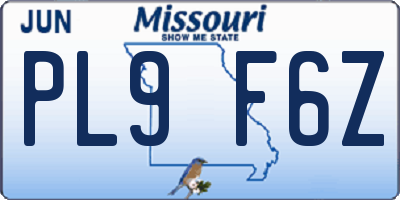 MO license plate PL9F6Z