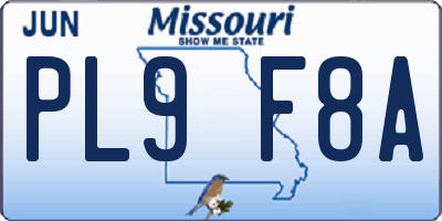 MO license plate PL9F8A