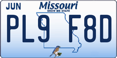 MO license plate PL9F8D