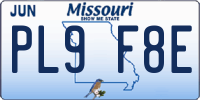 MO license plate PL9F8E