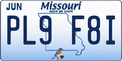MO license plate PL9F8I