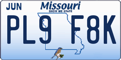 MO license plate PL9F8K