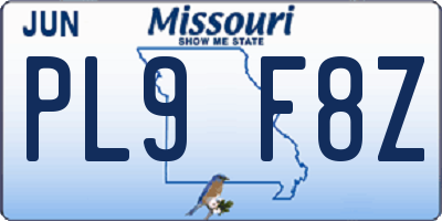 MO license plate PL9F8Z