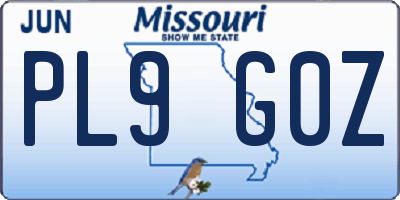 MO license plate PL9G0Z