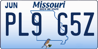 MO license plate PL9G5Z