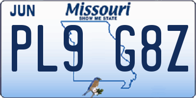 MO license plate PL9G8Z