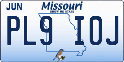 MO license plate PL9I0J