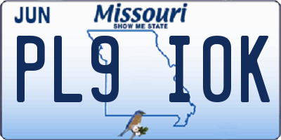 MO license plate PL9I0K