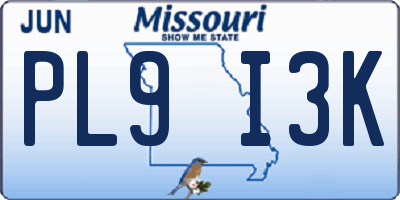 MO license plate PL9I3K