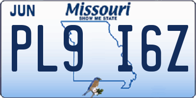 MO license plate PL9I6Z