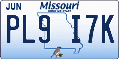 MO license plate PL9I7K