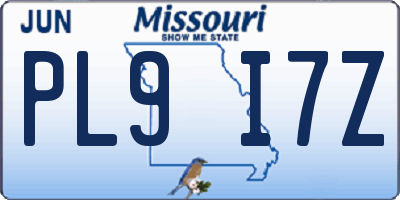 MO license plate PL9I7Z