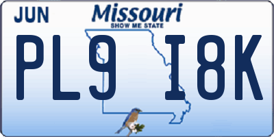 MO license plate PL9I8K