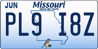 MO license plate PL9I8Z