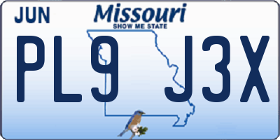 MO license plate PL9J3X
