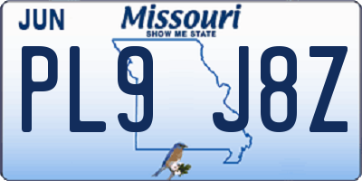 MO license plate PL9J8Z