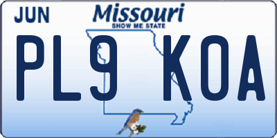 MO license plate PL9K0A