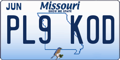 MO license plate PL9K0D