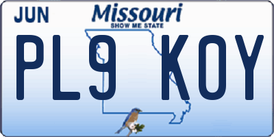MO license plate PL9K0Y