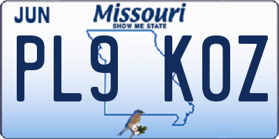 MO license plate PL9K0Z