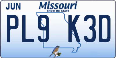 MO license plate PL9K3D