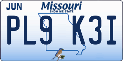 MO license plate PL9K3I