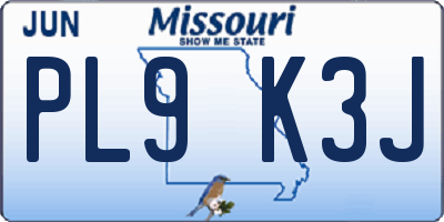 MO license plate PL9K3J