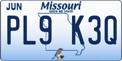 MO license plate PL9K3Q