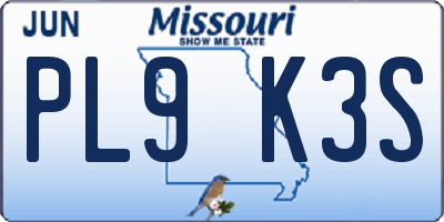MO license plate PL9K3S