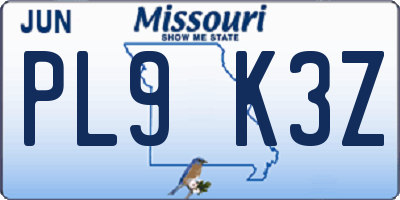 MO license plate PL9K3Z