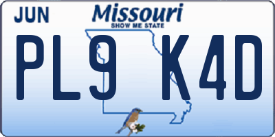 MO license plate PL9K4D