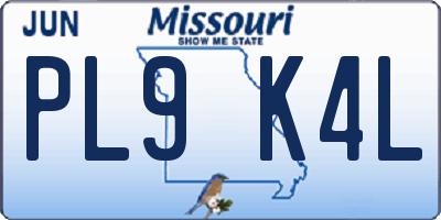 MO license plate PL9K4L