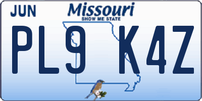 MO license plate PL9K4Z