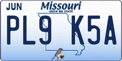 MO license plate PL9K5A