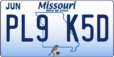 MO license plate PL9K5D