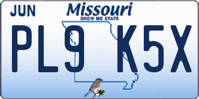MO license plate PL9K5X