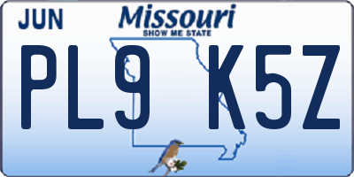 MO license plate PL9K5Z