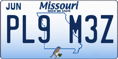 MO license plate PL9M3Z