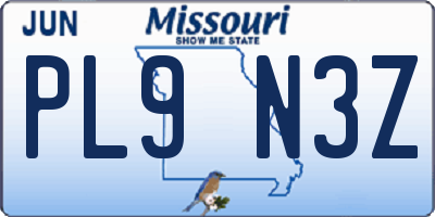 MO license plate PL9N3Z