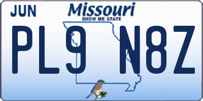 MO license plate PL9N8Z