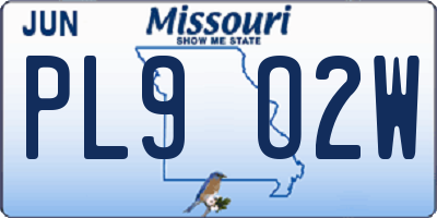 MO license plate PL9O2W