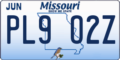 MO license plate PL9O2Z